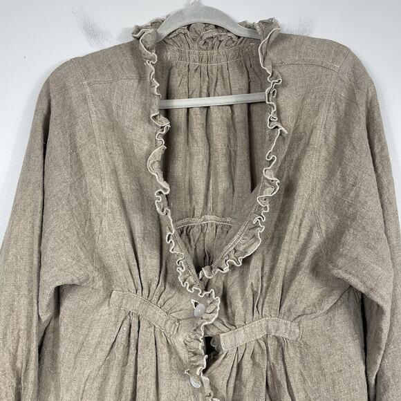 Vtg Magnolia Pearl Linen Ruffle Coat Duster Size M Oatmeal Boho Prairie Jacket - Picture 4 of 12